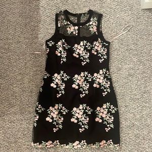 Nanette Lepore black dress pink and green floral size 12